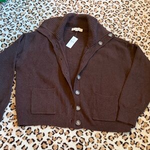 LOFT Chocolate Button-Up Cardigan